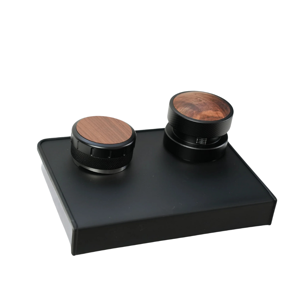 BC Coffee Walnut Top Press Tamper, Distributor & Tamping Mat Set